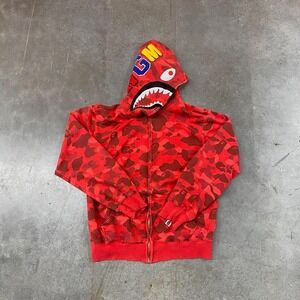 BAPE Red Camo Shark Full Zip Hoodie Y2K Men's XXL A Bathing Ape